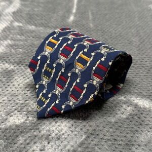UNICEF Men Silk Tie Navy Blue Renaissance Throne Chair Novelty Print Made in USA